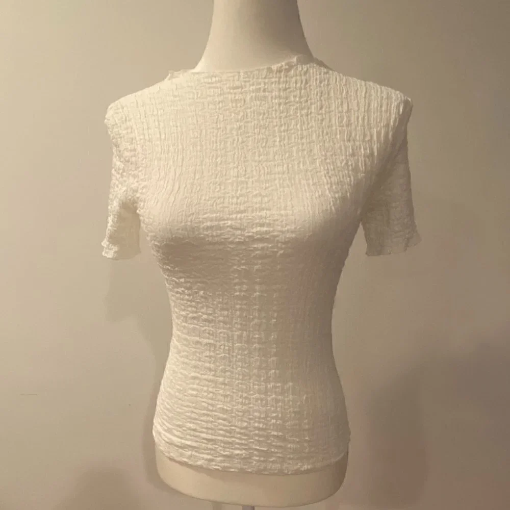 NWT Women's Zara White Short Sleeve Shirt Size Small